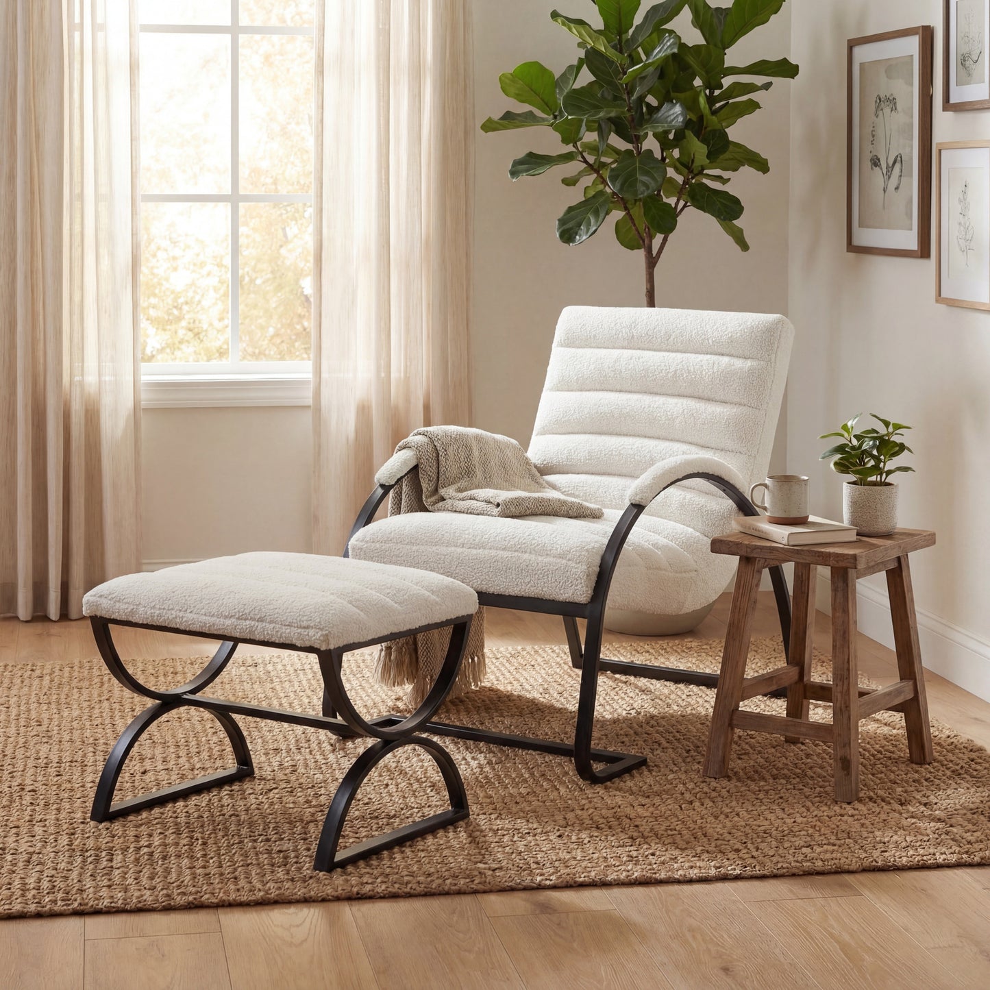 The Sculptural Bouclé Ribbed Ottoman
