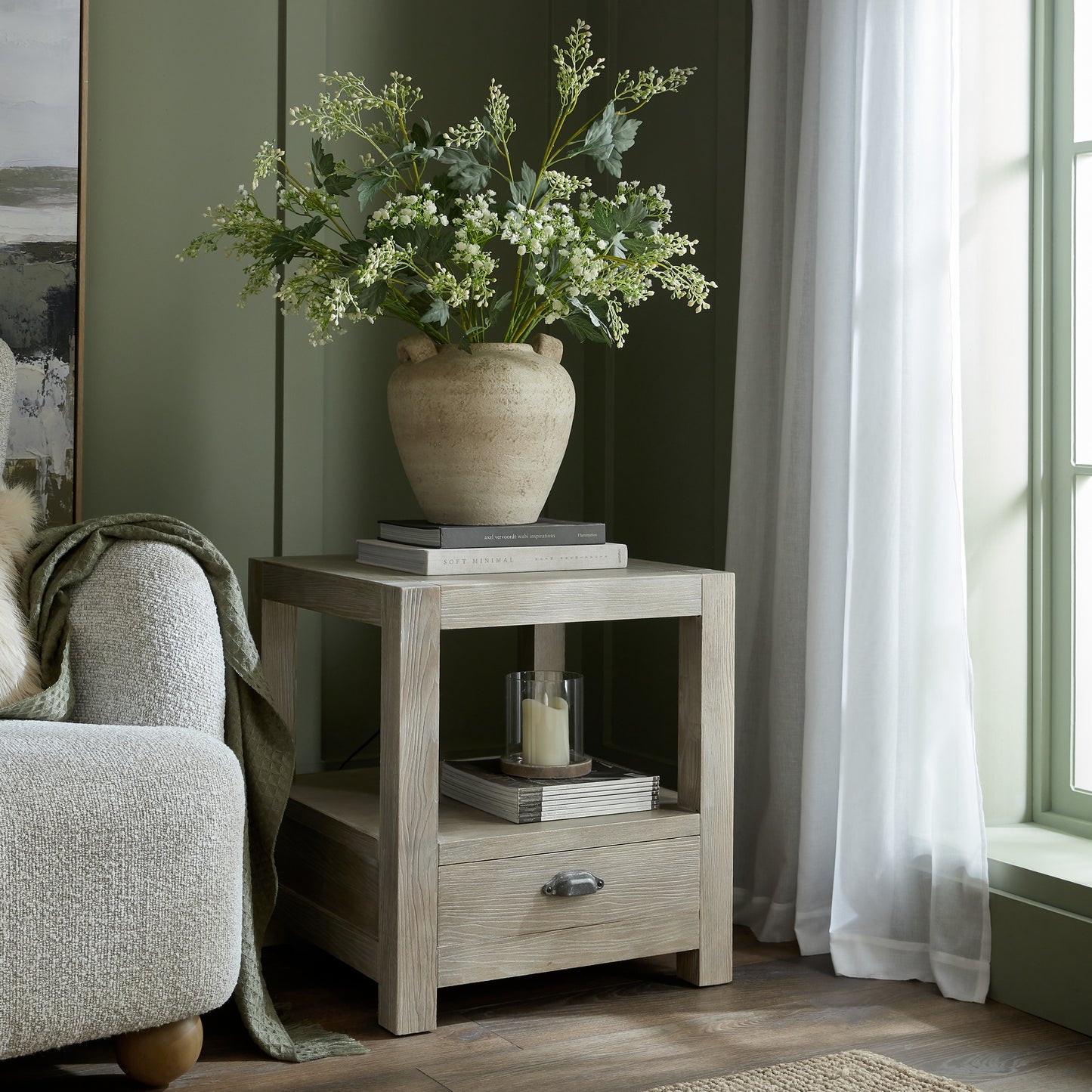 Haldon 1-Drawer Side Table with Integrated Shelf