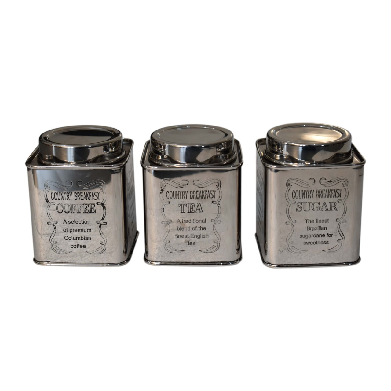 Tea, Coffee and Sugar Chrome Storage (Set of 3)
