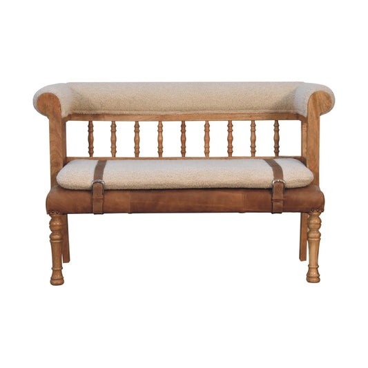 Boucle Leather Strapped Hallway Bench