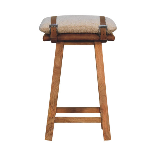 Boucle Leather Strapped Bar Stool