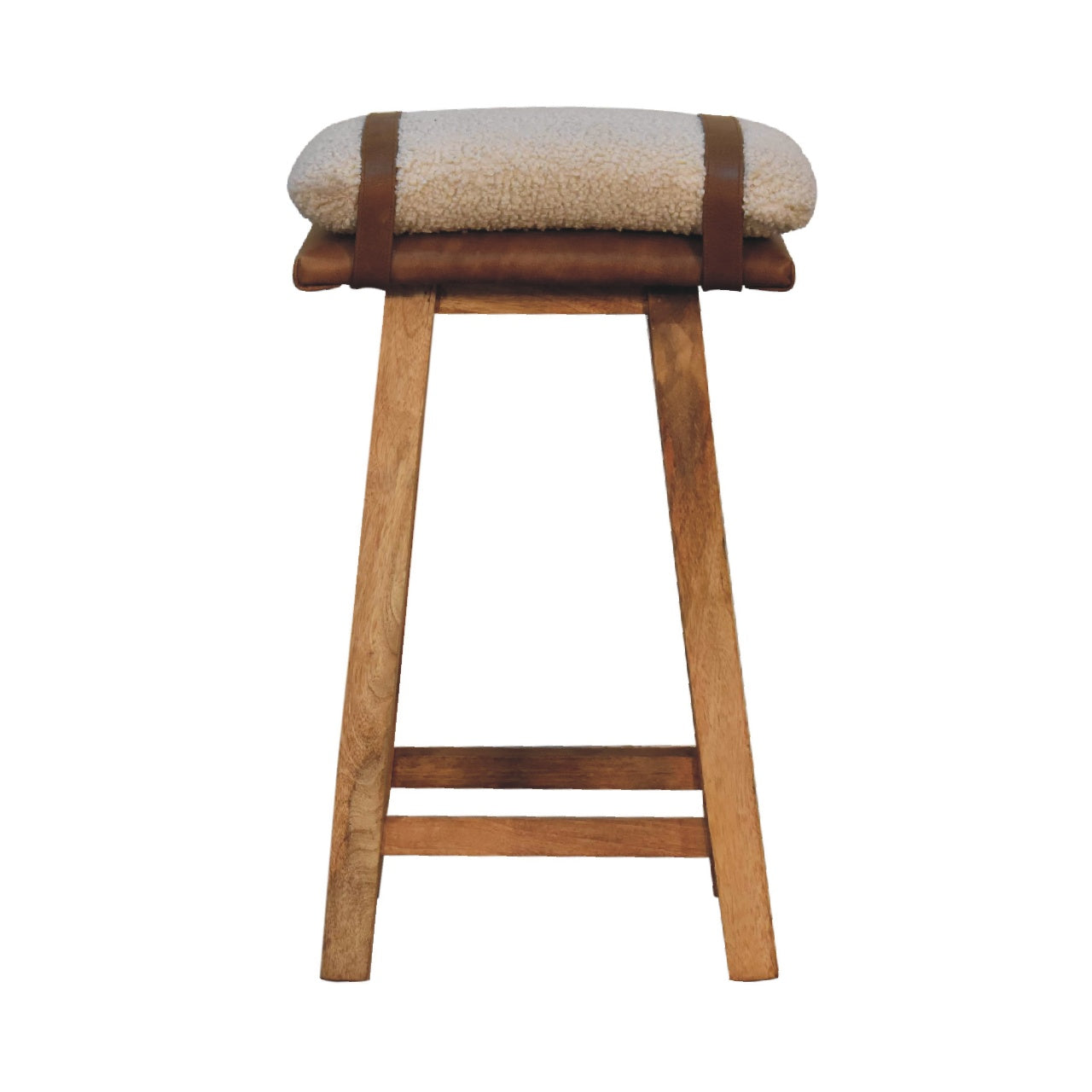 Boucle Leather Strapped Bar Stool