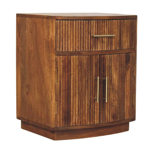 The Curved Amber Oak Mango Wood Bedside Table