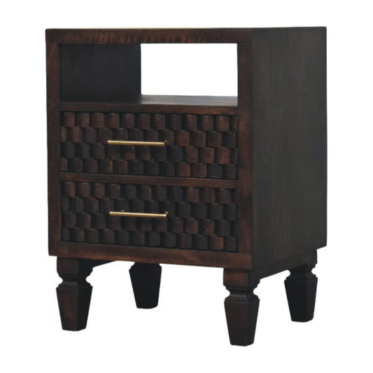 The Elara Carved Mango Wood Bedside Table