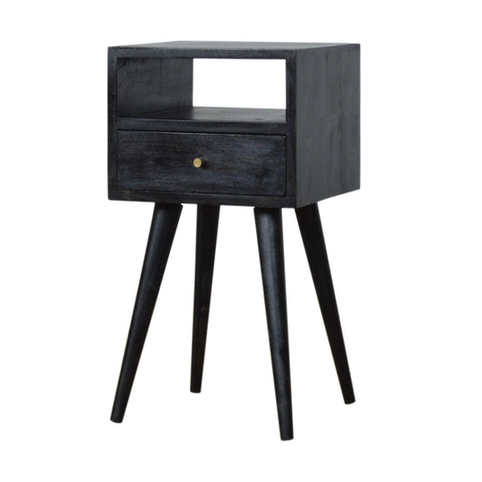 Ash Black Mini Bedside Table styled in a bedroom setting
