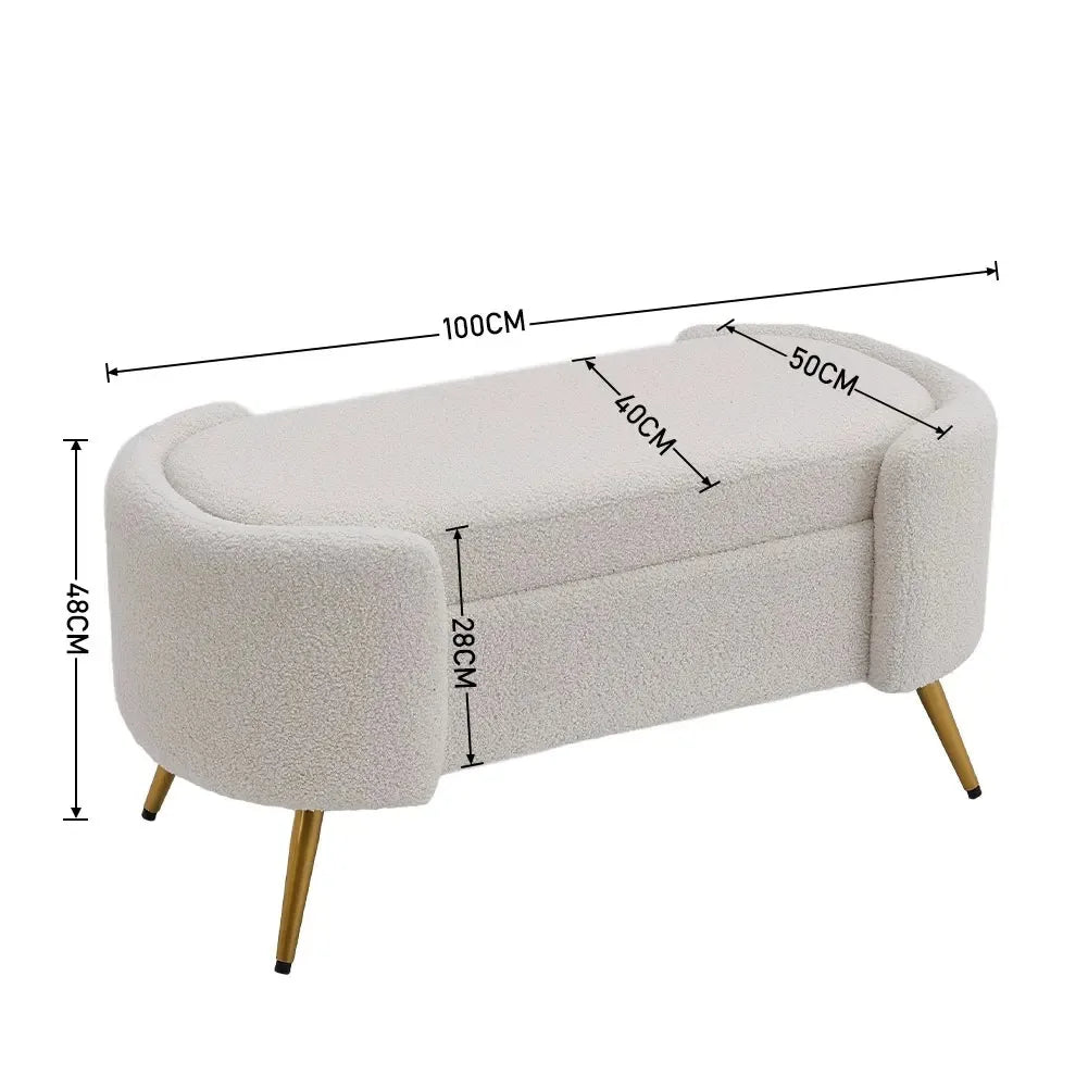 White Sherpa Upholstered Oval Bench