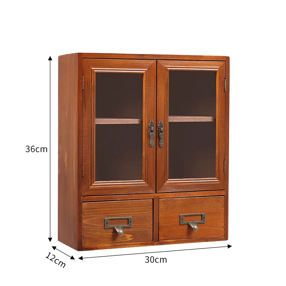 Retro Wooden Desktop Storage Organizer with Drawer