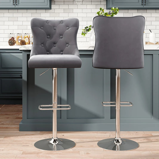 Upholstered Velvet Adjustable Bar Stool – Set of 2