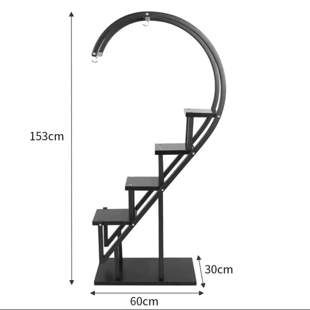 Iron Wood Arc Ladder Plant Stand