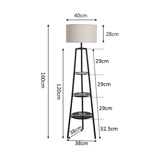 Round Fabric Floor Lamp with Shelf