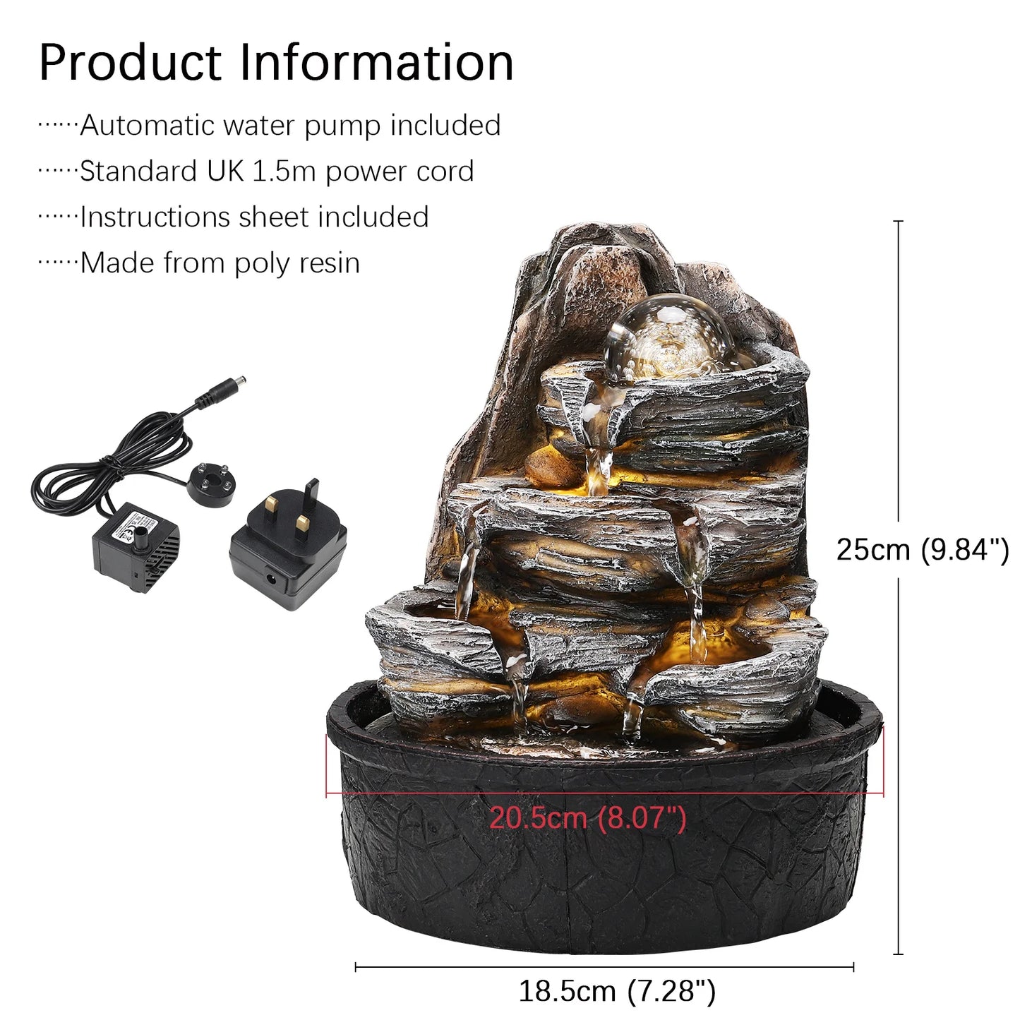 Layered Rock Tabletop Fountain with LED Crystal Ball