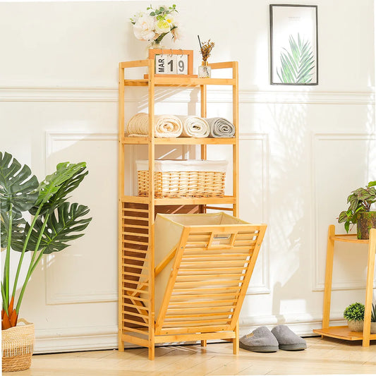Bamboo Laundry Hamper Basket with Liner Bag