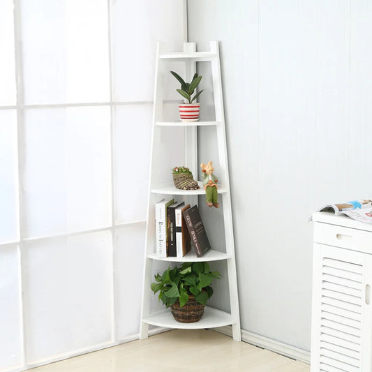 5-Tier Ladder Corner Bamboo Wood Plant Stand
