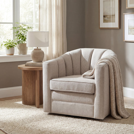 Oatmeal Twill Swivel Armchair