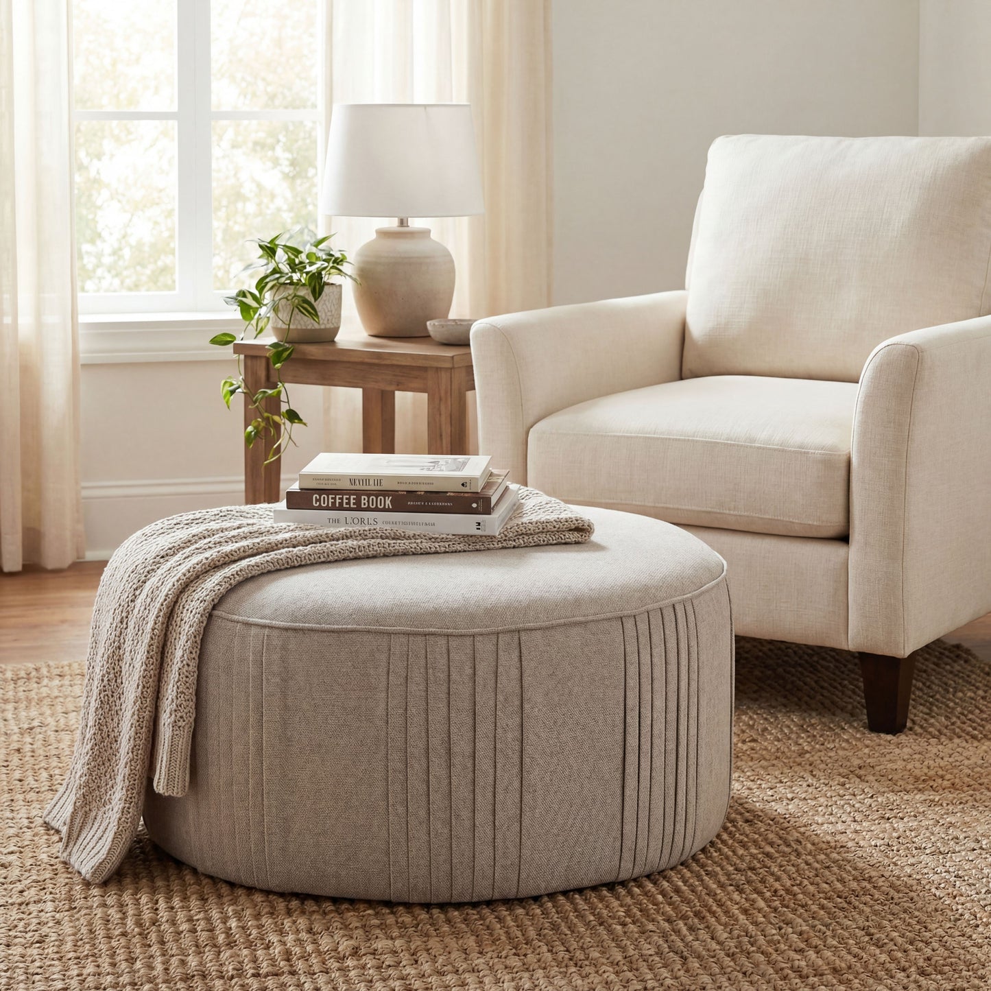 Oatmeal Twill Swivel Ottoman
