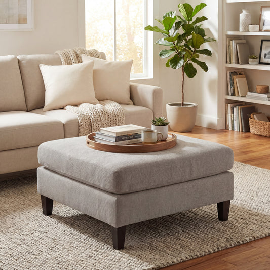Taupe Velvet Square Ottoman