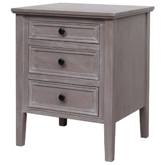 Distressed Grey Three-Drawer Bedside Table