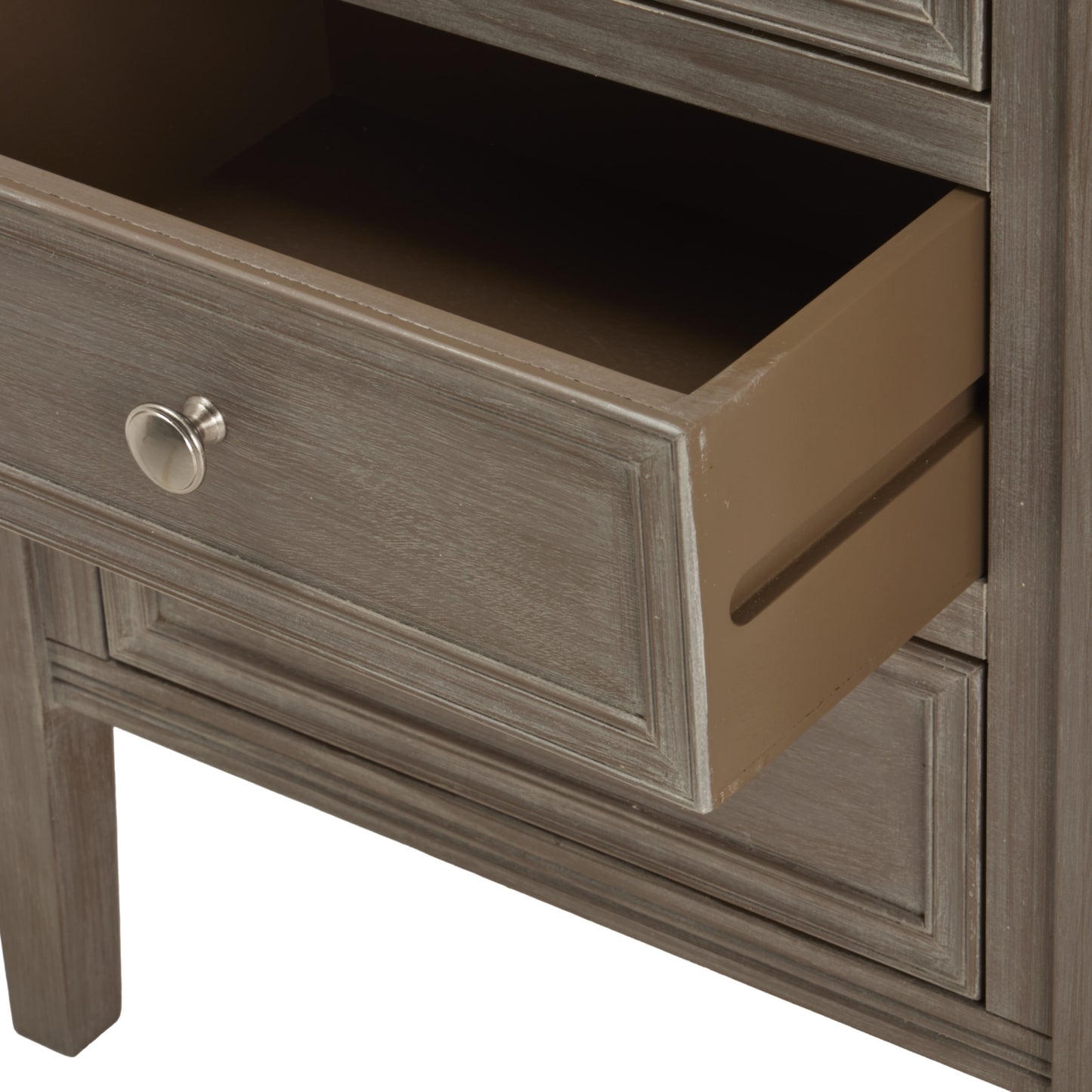 Distressed Grey Three-Drawer Bedside Table