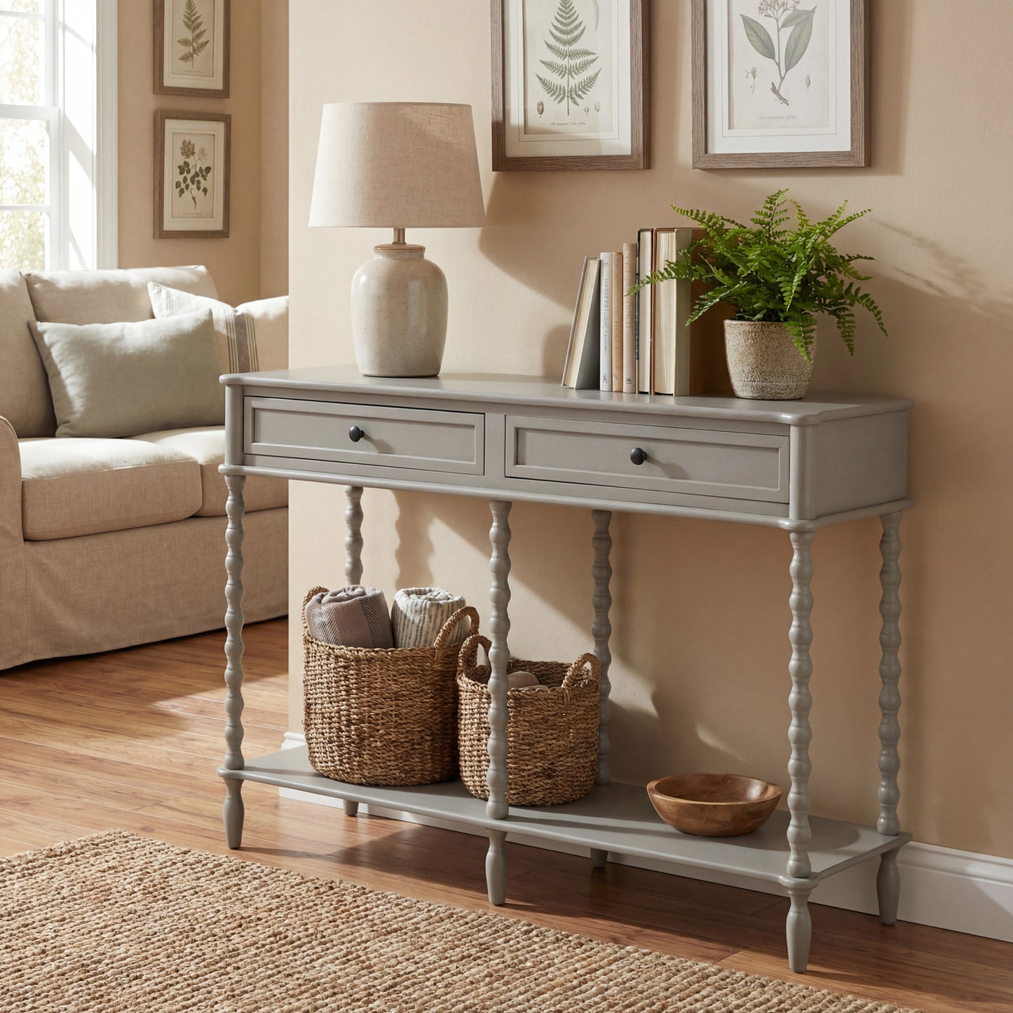 Refined Oak Two-Drawer Console Table