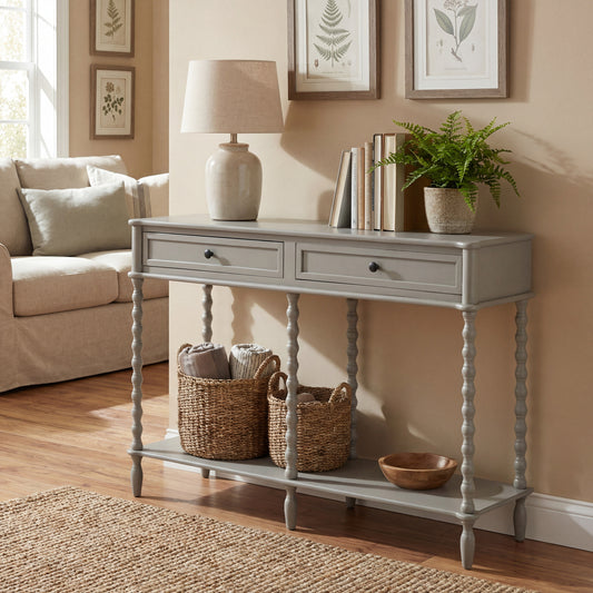 Refined Oak Two-Drawer Console Table