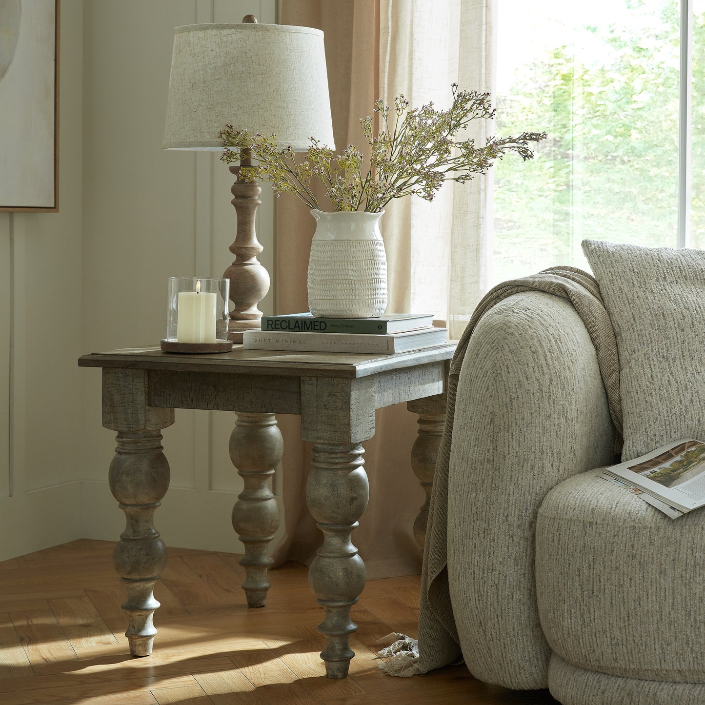 Square Pedestal Side Table in Satin Finish