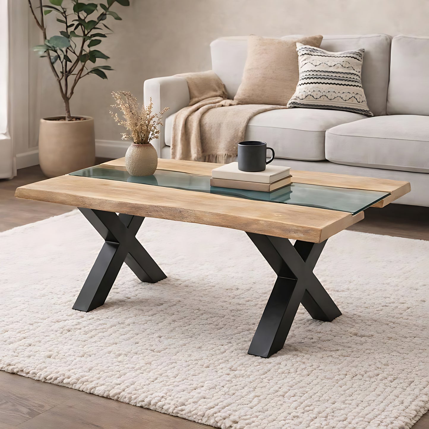 Light Acacia and Resin Live Edge Coffee Table