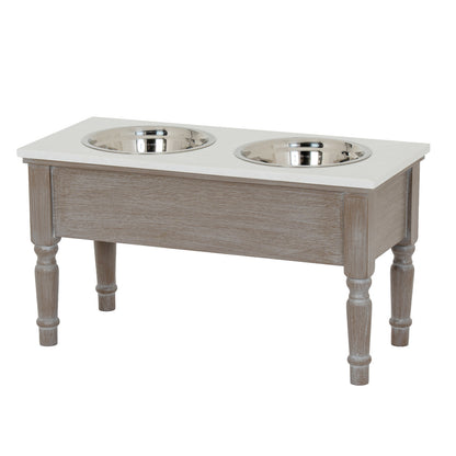 Textured Wood Pet Feeder Table