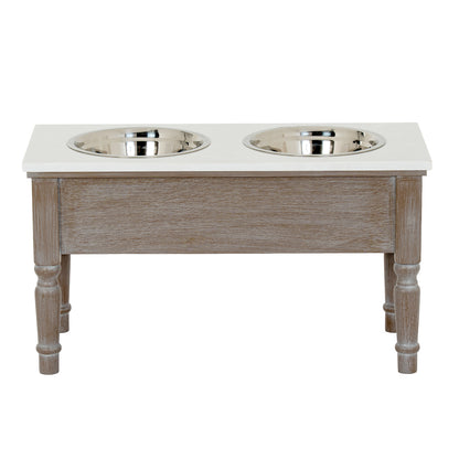 Textured Wood Pet Feeder Table
