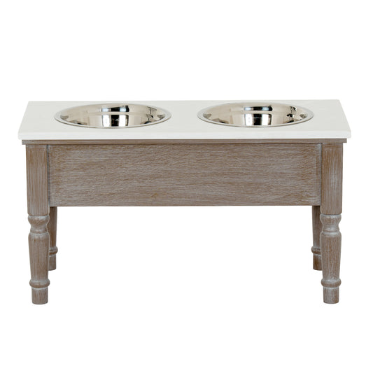 Textured Wood Pet Feeder Table
