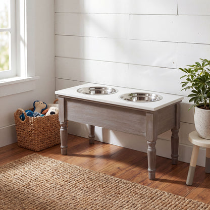 Textured Wood Pet Feeder Table