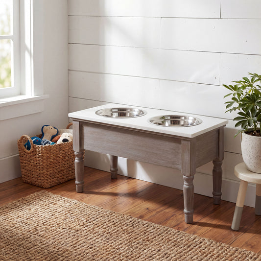 Textured Wood Pet Feeder Table