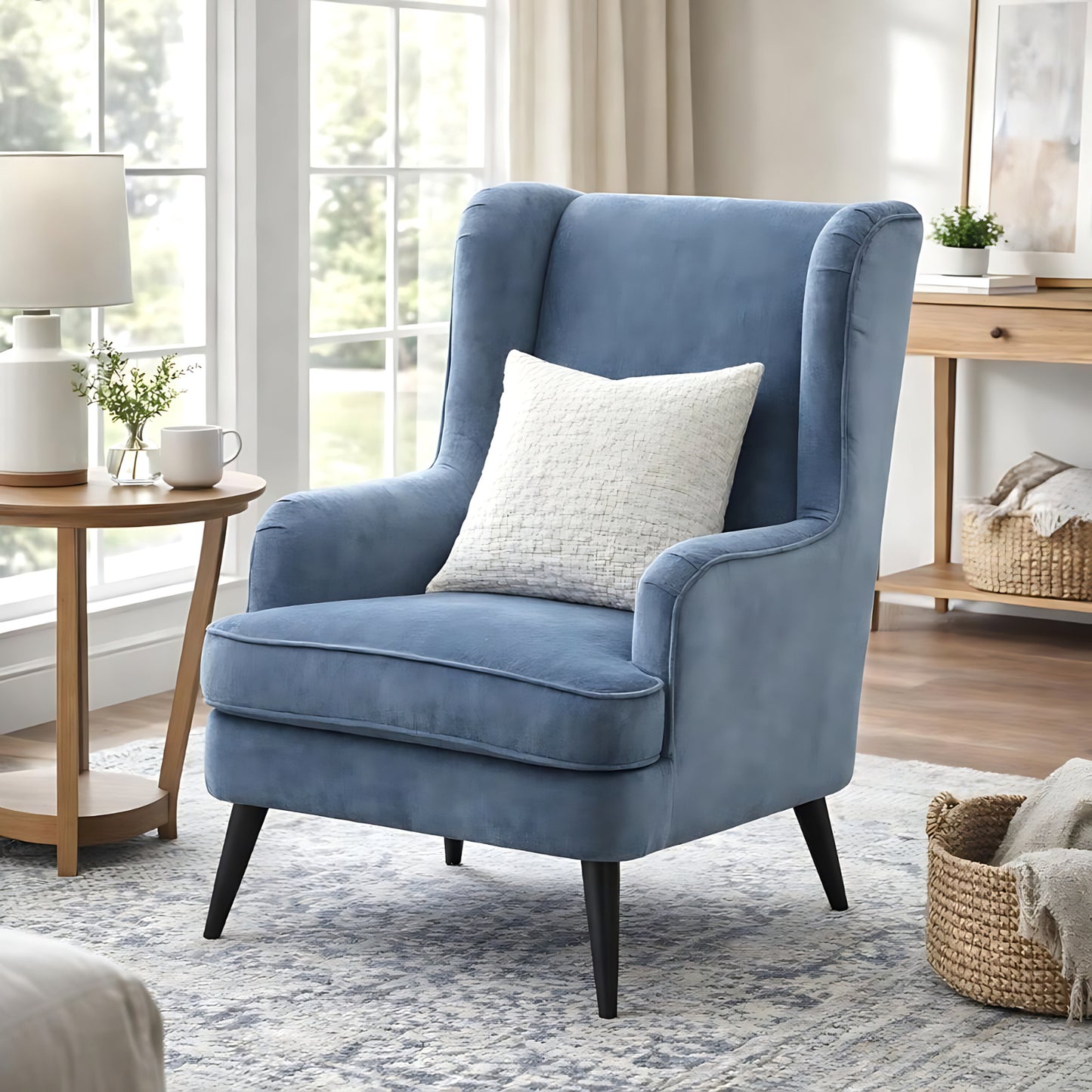 Sculptural Wingback Armchair in Textured Grey