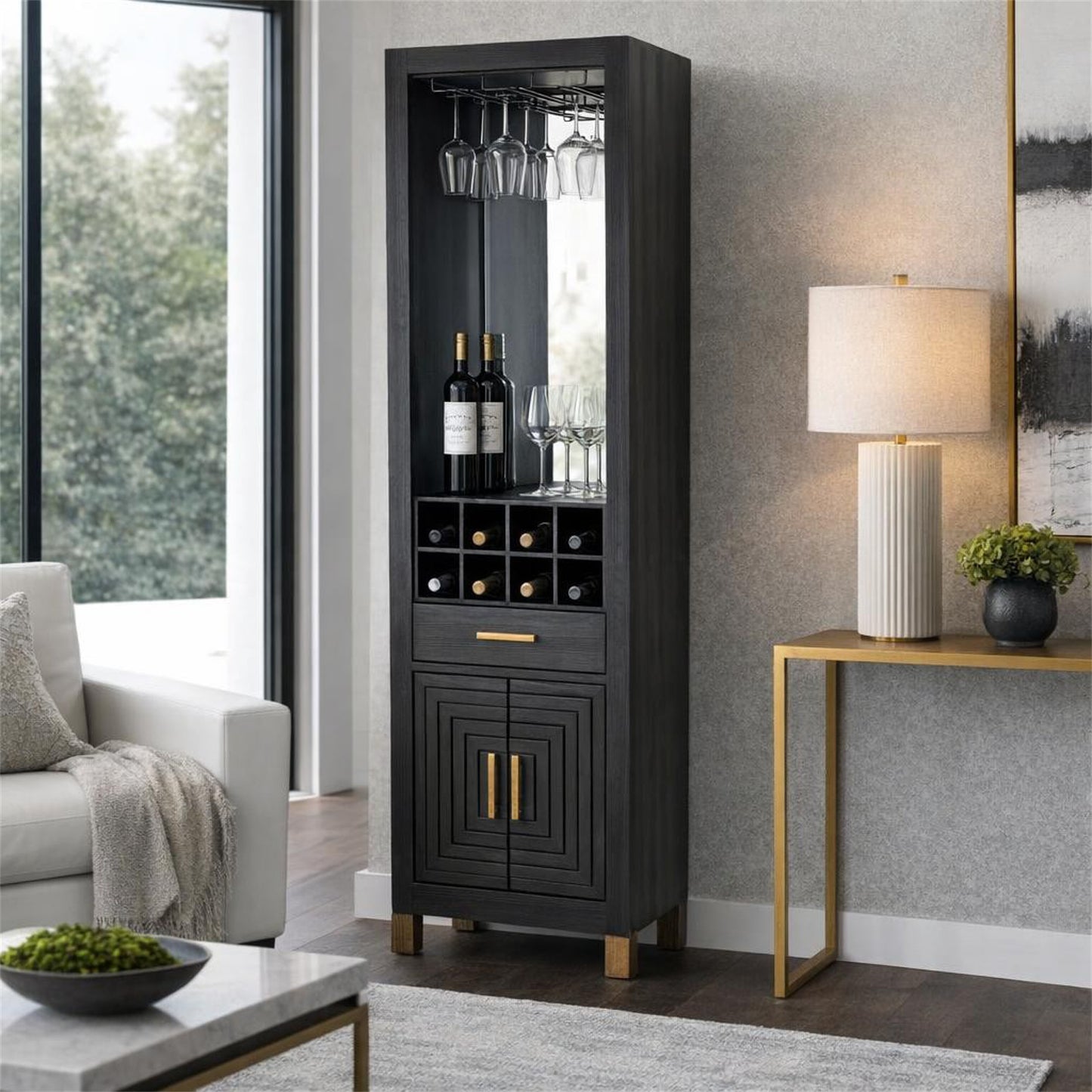 Matte Black Architectural Drinks Cabinet