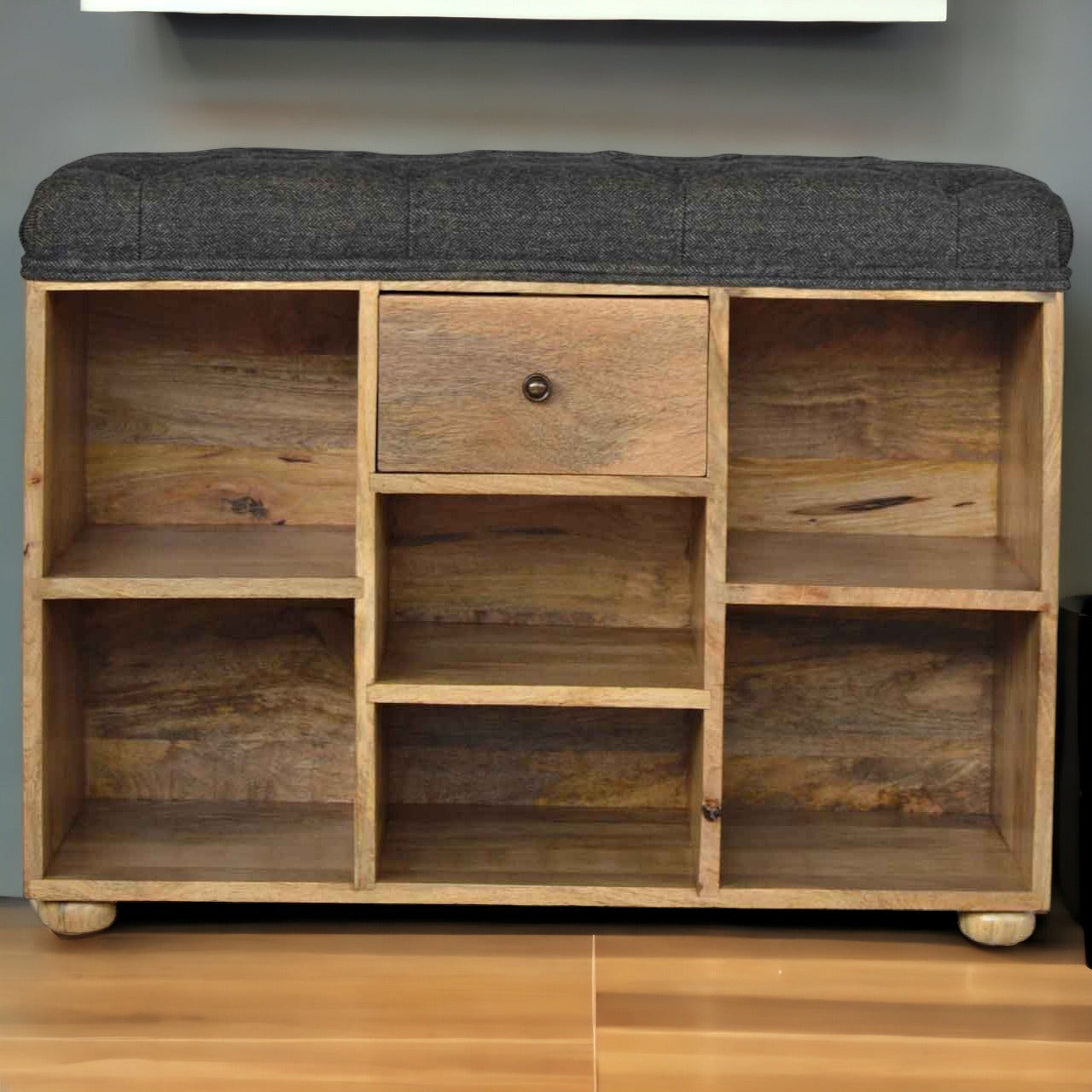 Black Tweed Shoe Storage Bench