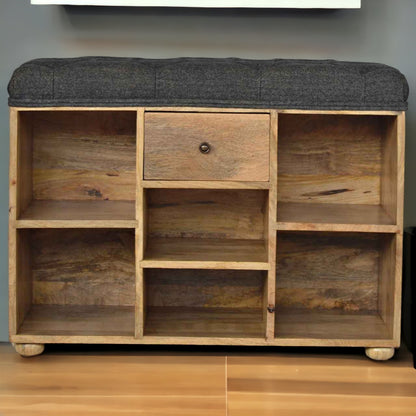 Black Tweed Shoe Storage Bench