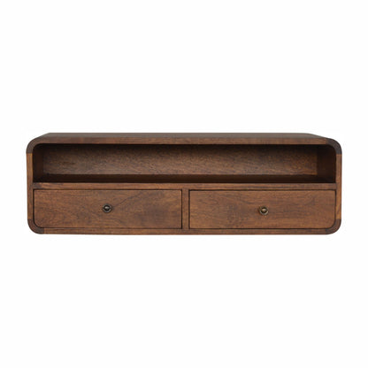Floating Curved Open Console mounted on wall in a living room
