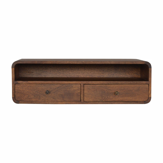 Floating Curved Open Console mounted on wall in a living room
