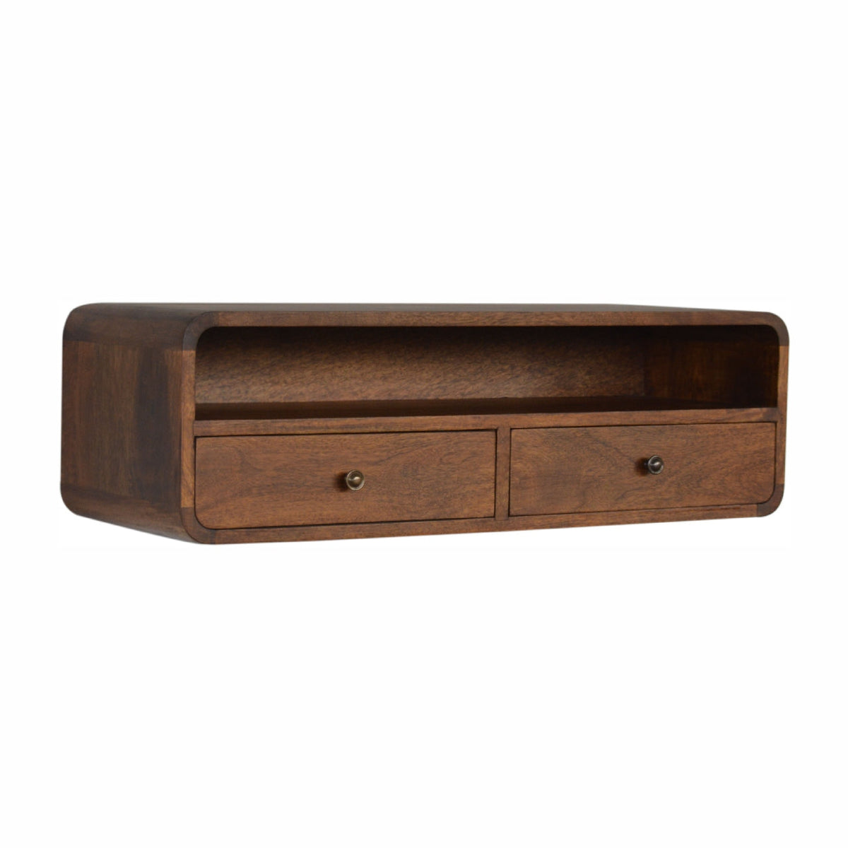 Floating Curved Open Console, side angle showing curved edges