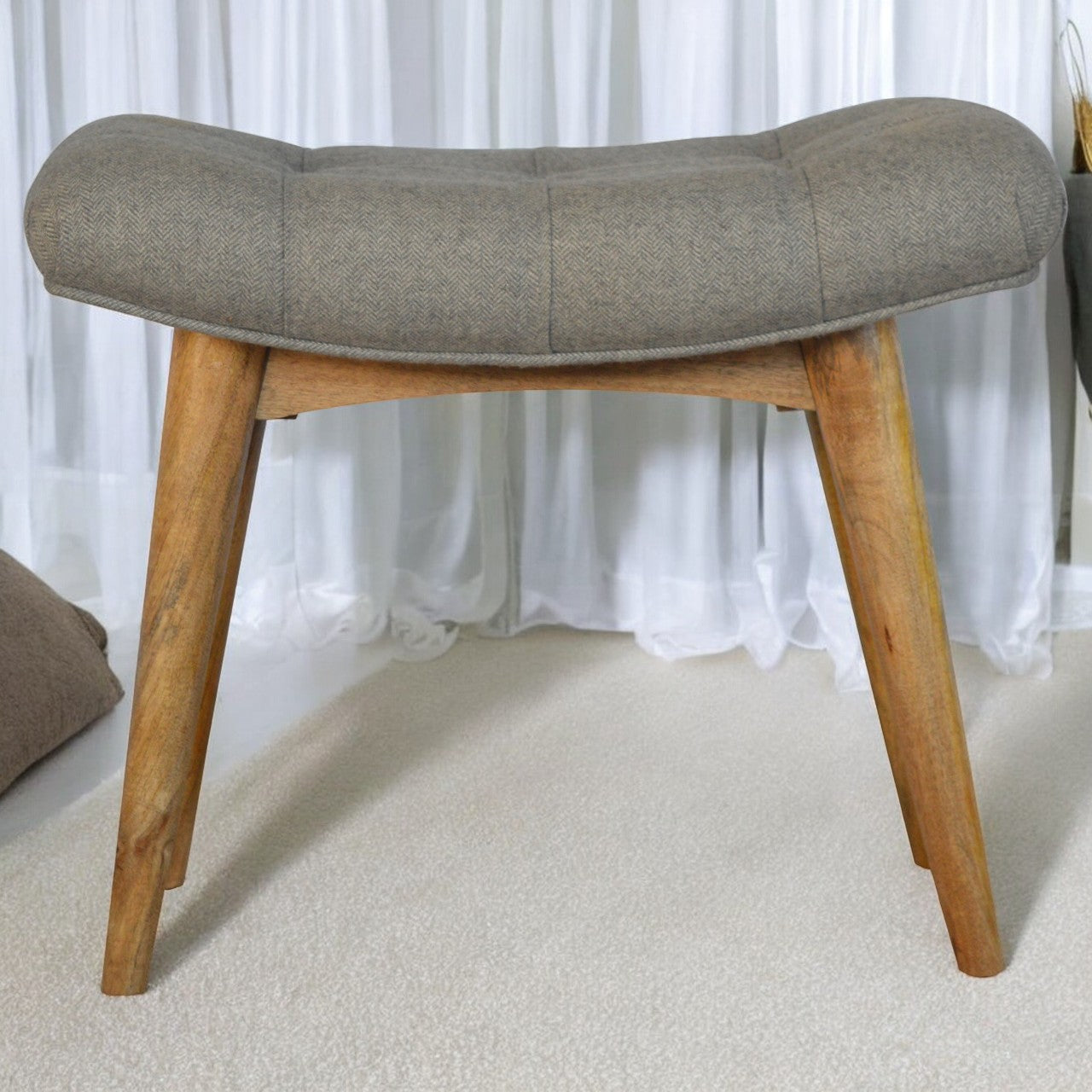 Grey Tweed Curved Bench