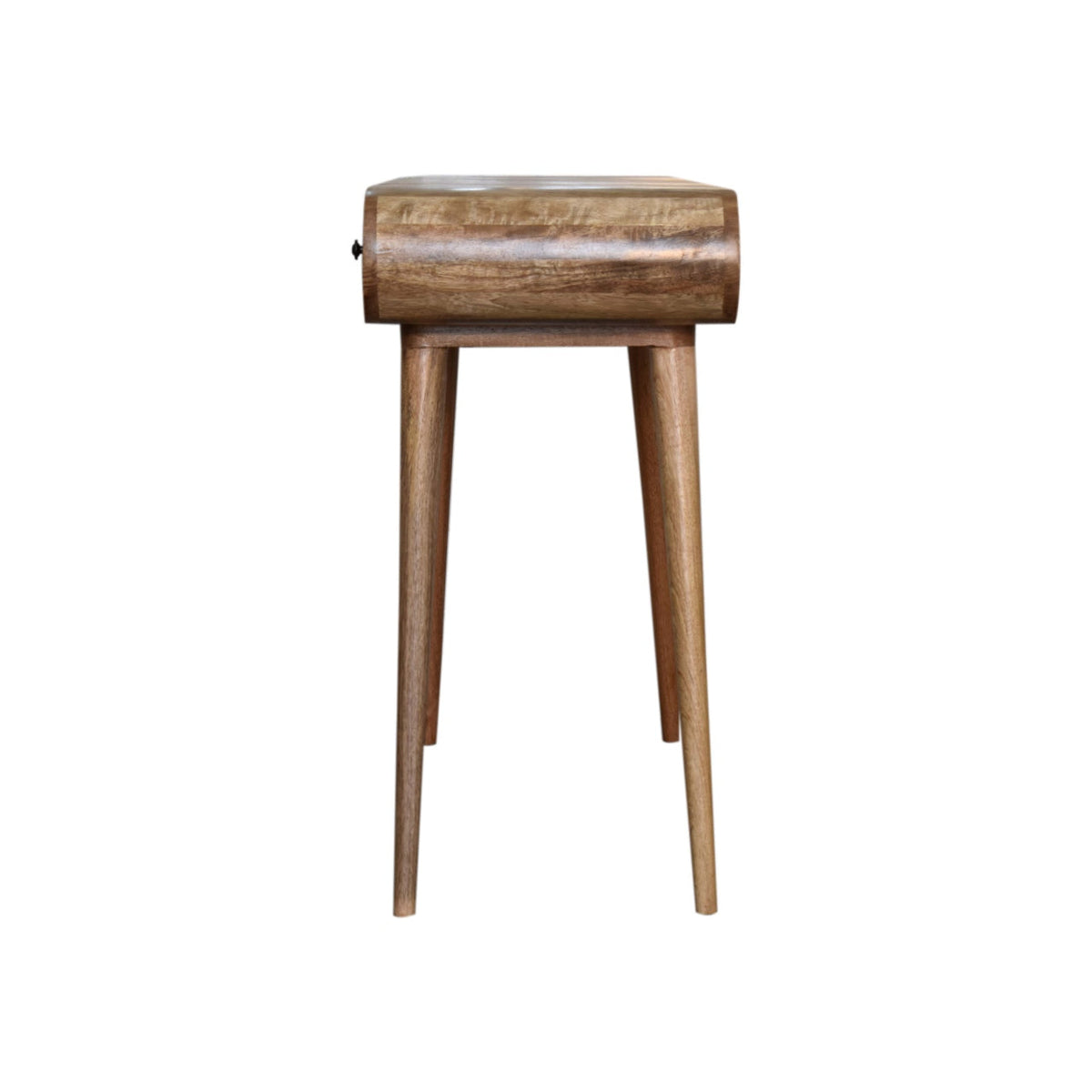 Round Dressing Table with Folding Mirror, three-quarter angle view