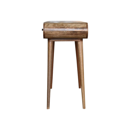 Round Dressing Table with Folding Mirror, three-quarter angle view