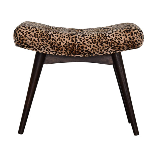 Leopard Print Velvet Curved Bench