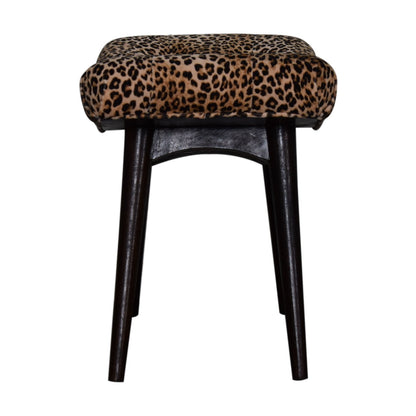Leopard Print Velvet Curved Bench