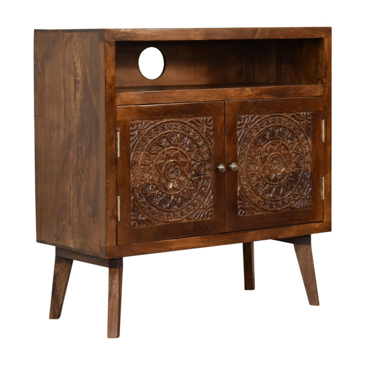 Close-up of the Wooden Embroidered Shelf Cabinet's embroidered door pattern