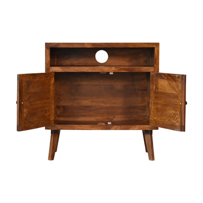 Close-up of the Wooden Embroidered Shelf Cabinet's brass knobs