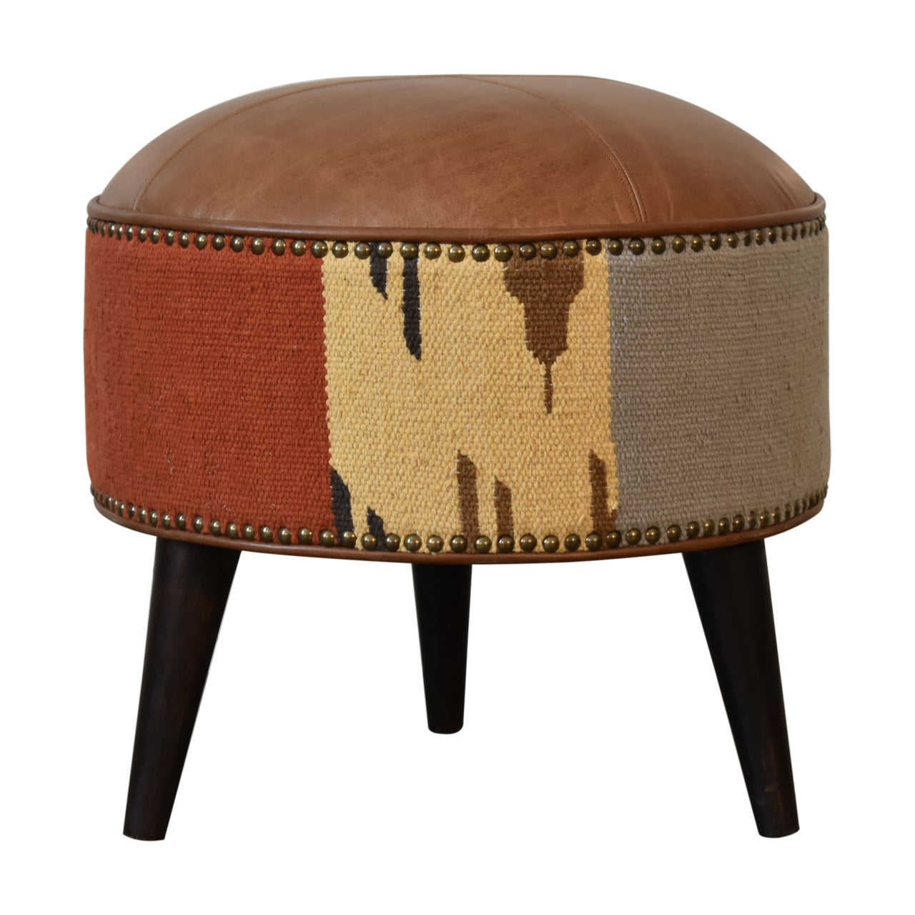 Durrie Leather Studded Footstool
