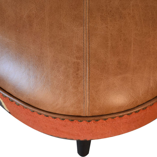 Durrie Leather Studded Footstool