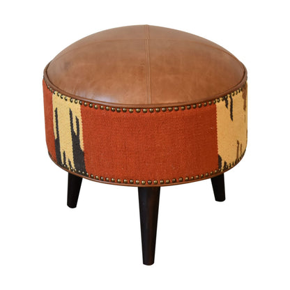 Durrie Leather Studded Footstool