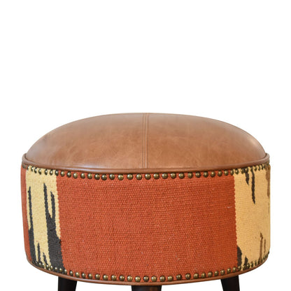 Durrie Leather Studded Footstool