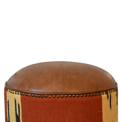 Durrie Leather Studded Footstool